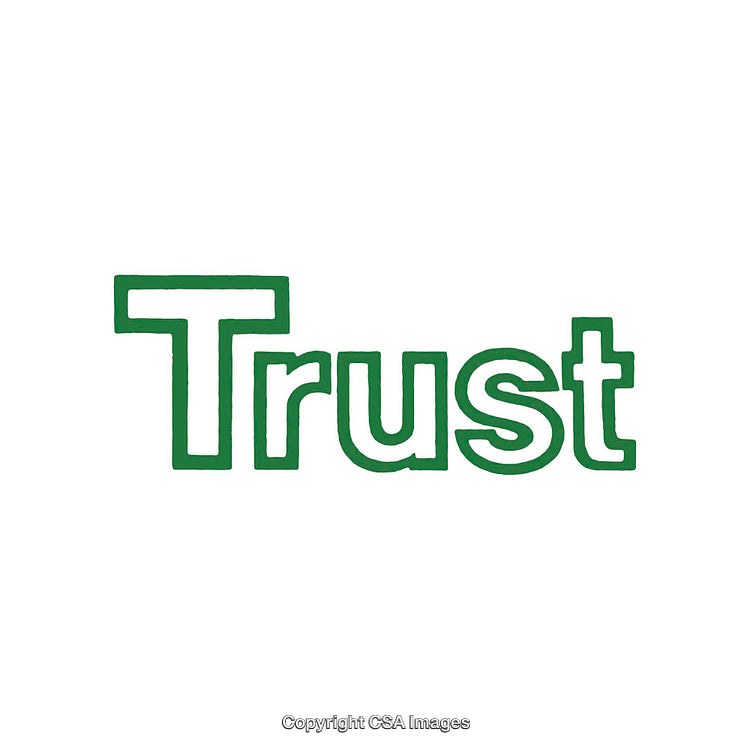 Green Hand-Drawn 'Trust' Text on a White Background