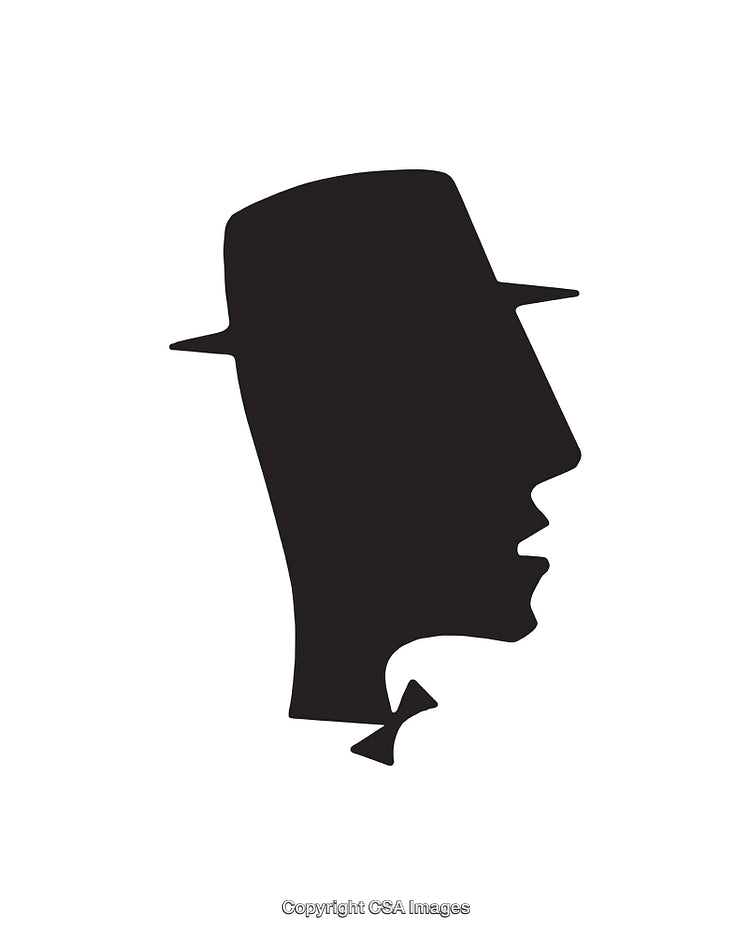Minimalist Black and White Silhouette of a Gentleman Wearing a Hat