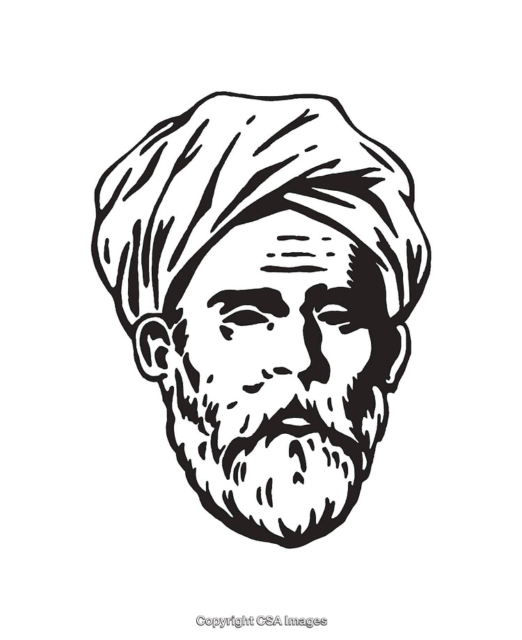 Black and White Sketch of a Historical Bearded Man with Headwrap