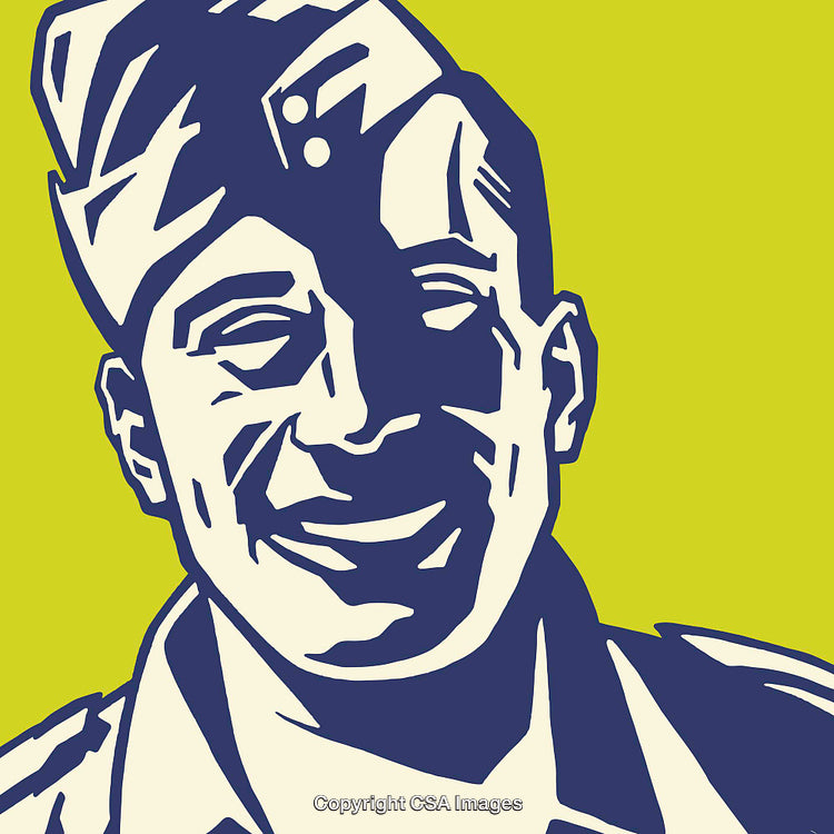 Vibrant Line Art Illustration of Smiling Person in a Uniform