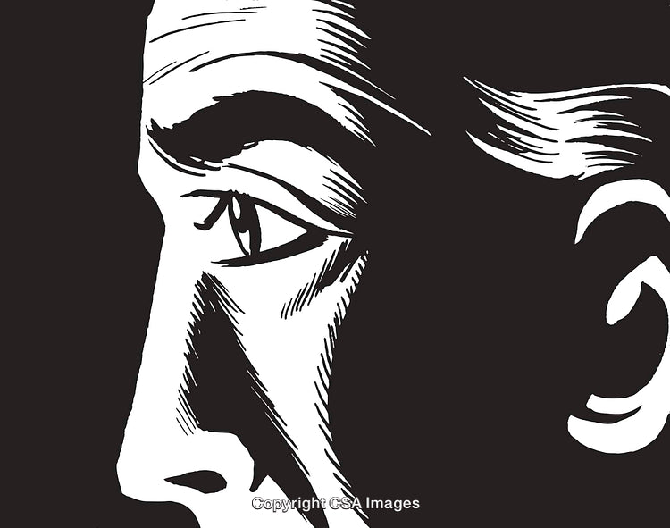 Black and White Artistic Illustration of a Thoughtful Facial Profile