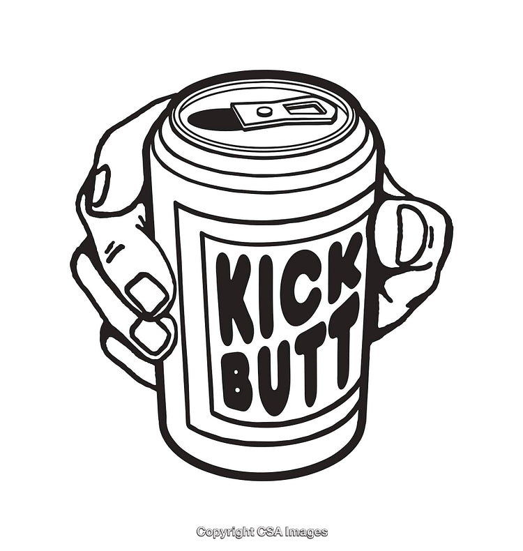 Black and White Line Art of a Hand Holding a Soda Can