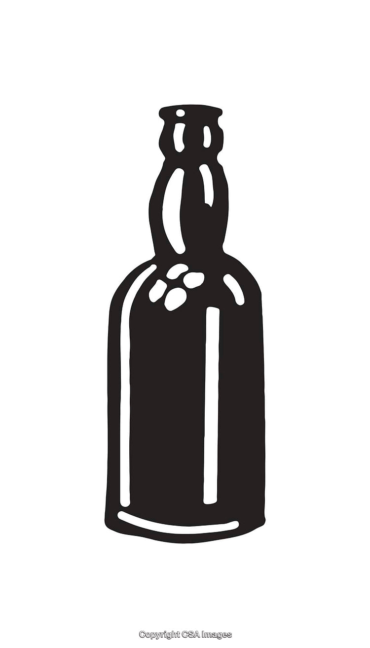 Black and White Line Art of a Glass Bottle Silhouette