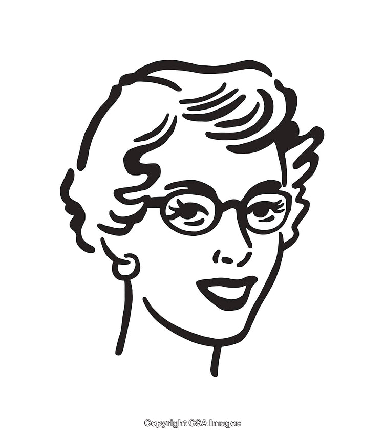 Retro Style Black and White Line Art of a Woman's Portrait
