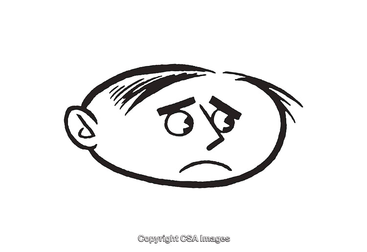 Black and White Line Art of Sad Facial Expression Illustration