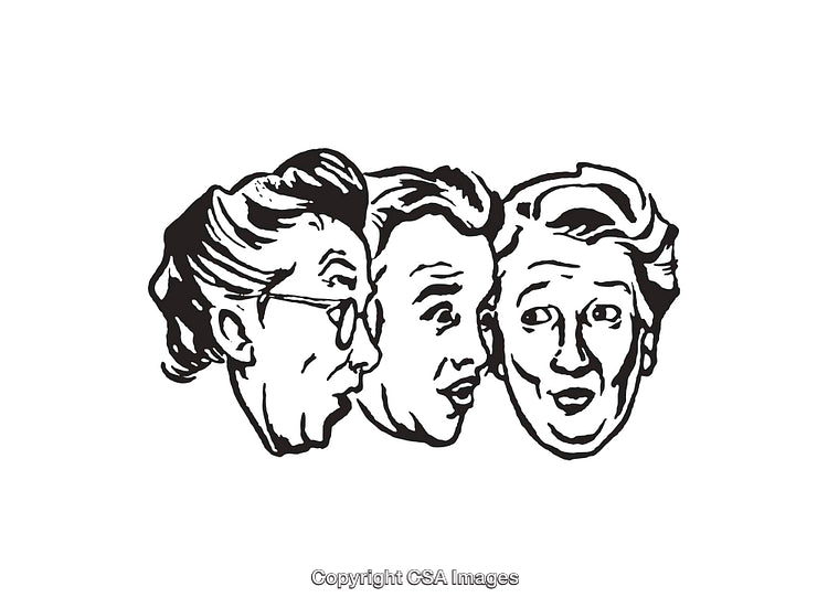 Three Expressive Faces in Black and White Line Art Style