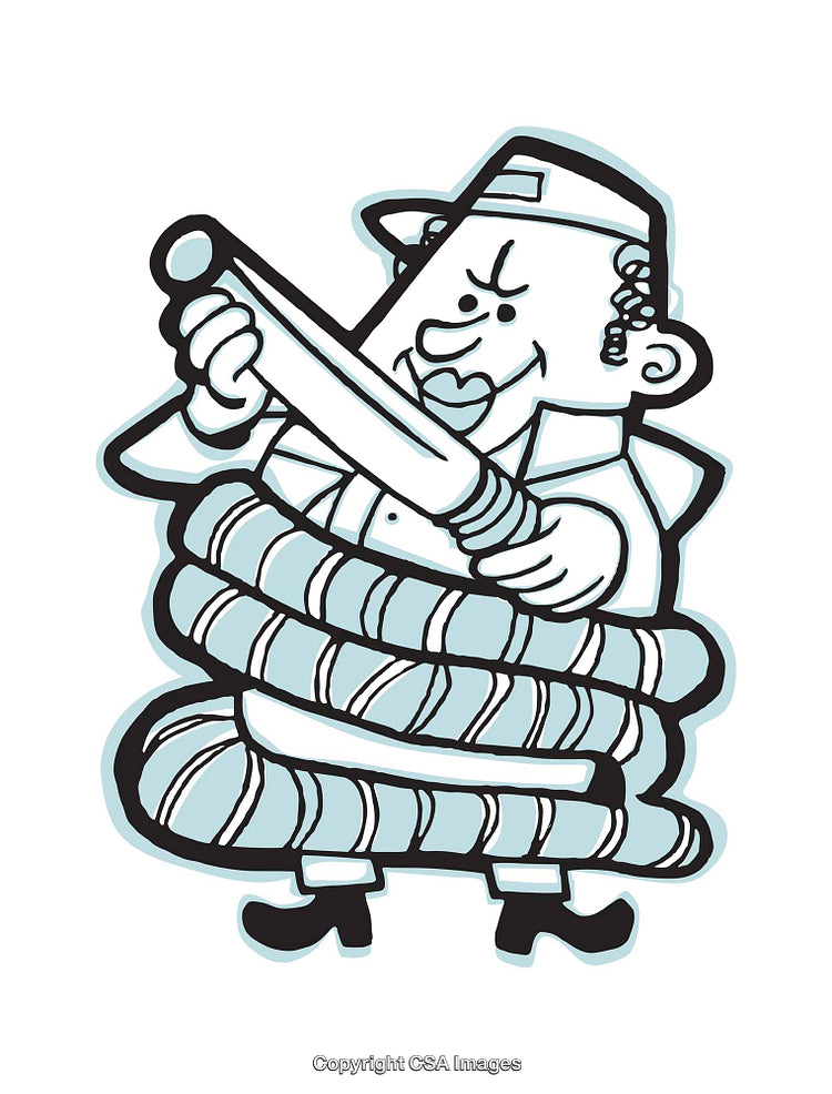 Cartoon Character Wrapped in Snakes Holding a Large Stick Illustration