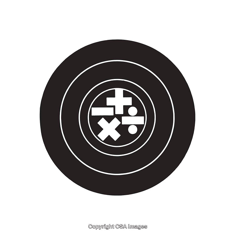 Black and White Target Circle with Mathematics Symbols Inside