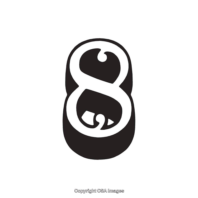 Stylized Black and White Number Eight Icon with Whimsical Design
