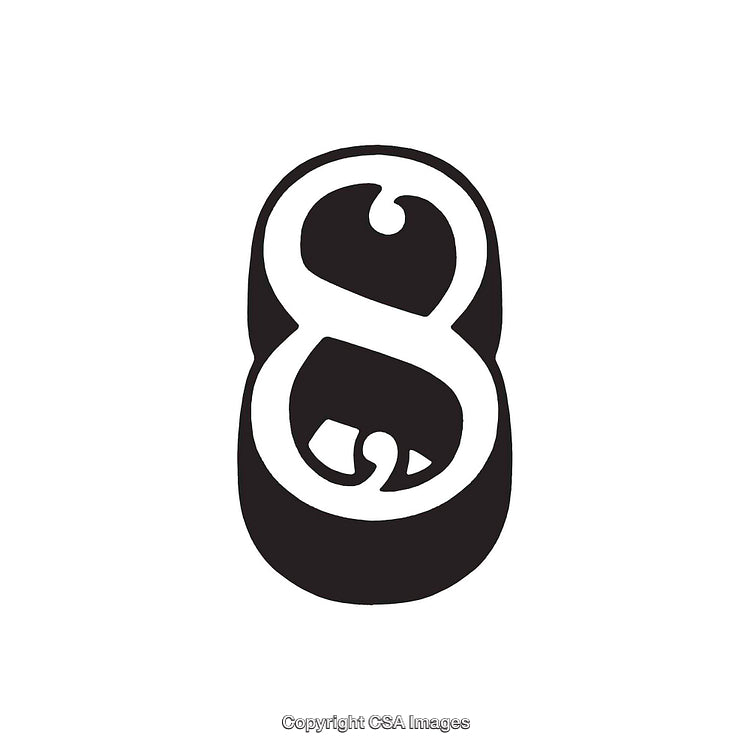 Stylized Black and White Number Eight Icon with Whimsical Design