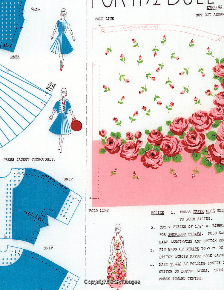 Vintage Sewing Pattern with Fabric and Instruction Illustration