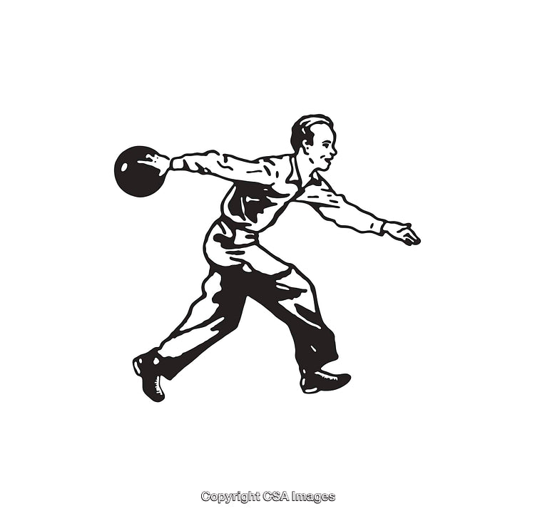 Vintage Black and White Illustration of a Man Bowling in Action