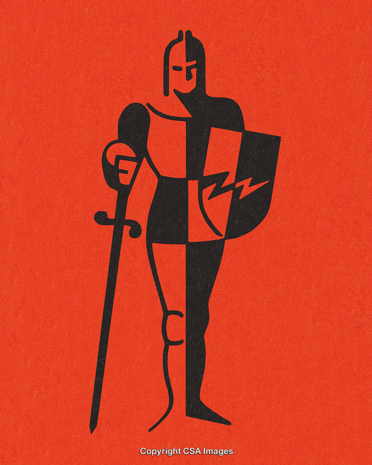 Stylized Knight Illustration on Bold Red Background