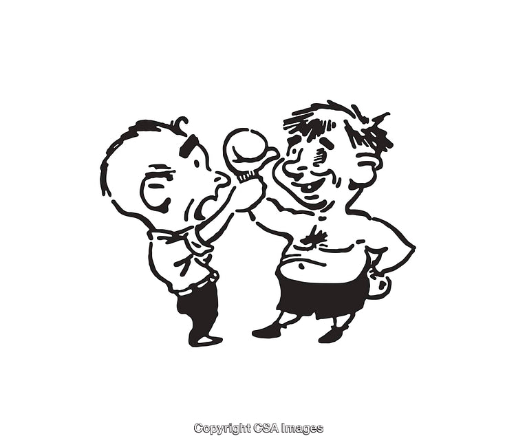 Humorous Black and White Line Art Sketch of Two Quarrelling Figures