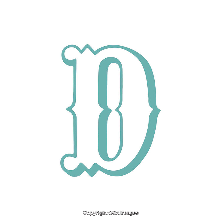 Ornate Light Blue Letter D on a White Background