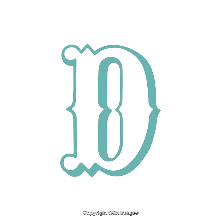 Ornate Light Blue Letter D on a White Background