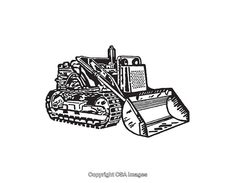Detailed Black and White Line Art of a Construction Bulldozer