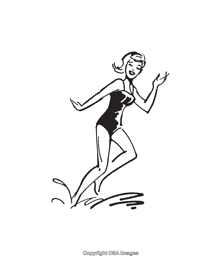 Vintage Black and White Line Art of Woman Splashing in Water