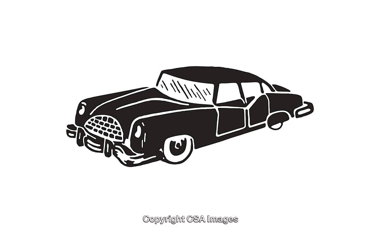 Classic Black and White Vintage Car Illustration in Minimalist Art Style
