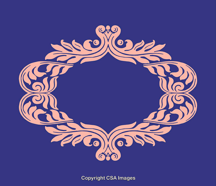 Elegant Ornamental Frame Design with Decorative Floral Motifs on Purple Background