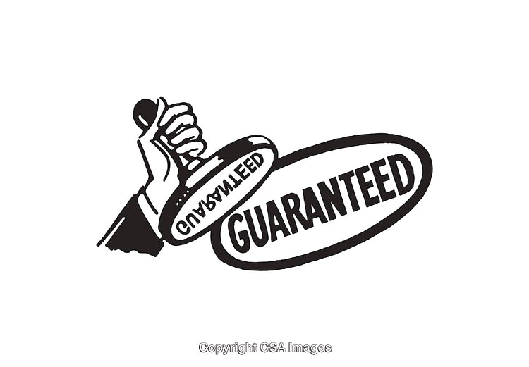 Black and White Line Art Illustration of Guaranteed Stamp with Hand Design