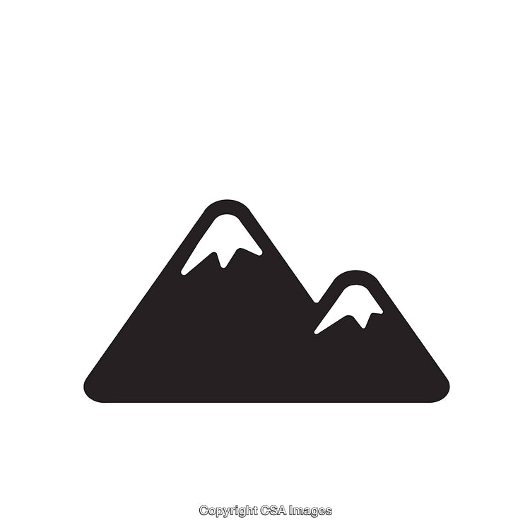 Black And White Illustration of Minimalist Mountain Silhouette with Snowy Peaks