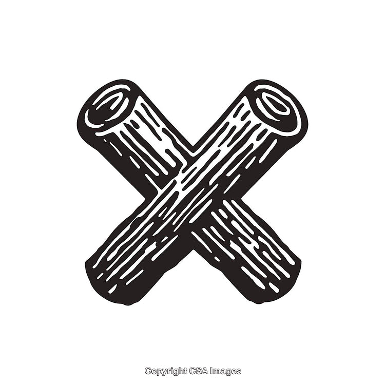 Wooden Stacks Forming the Letter X with Hand-Drawn Effect