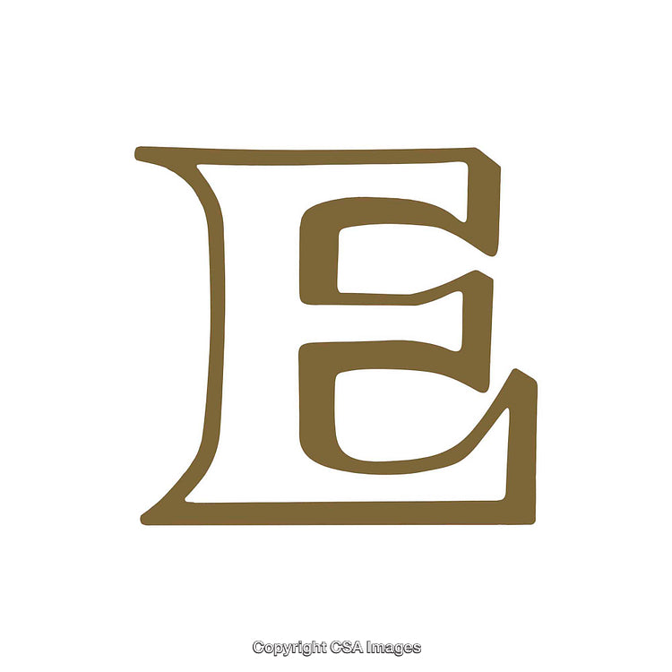 Elegant Gold Letter E with Vintage Typography Design