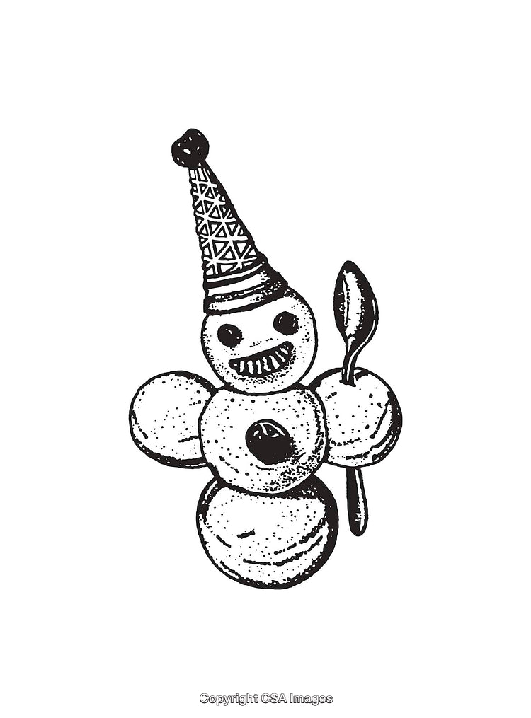 Black And White Line Art of Whimsical Ice Cream Inspired Snowman