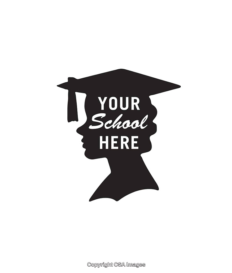 Stylized Graduation Silhouette Featuring Customizable Text Option for Schools
