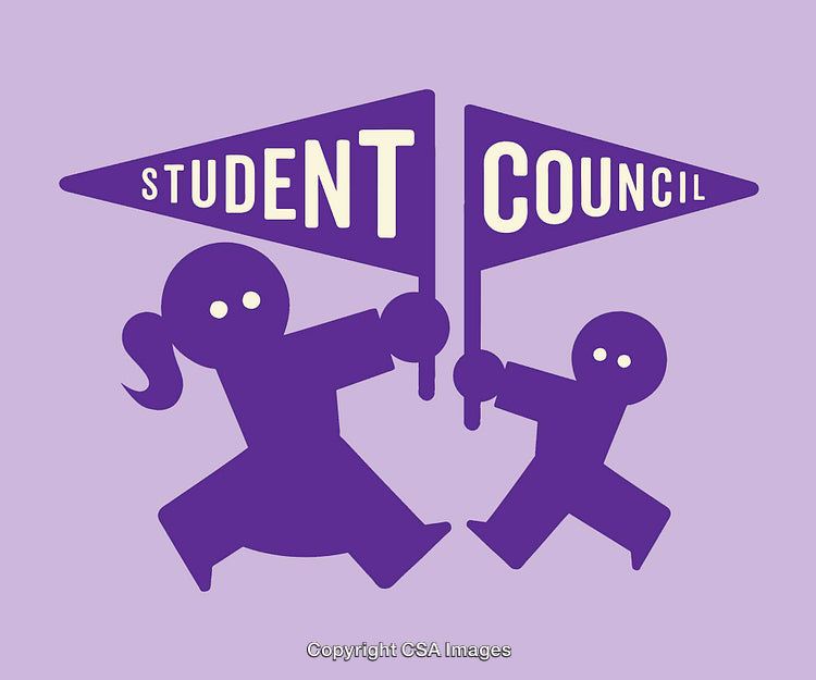 Purple Student Council Banner with Two Simplified Figures on a Lavender Background