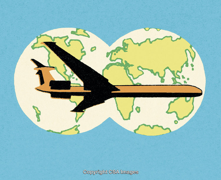 Airplane Silhouette with Global Map Background for Travel and Aviation Theme