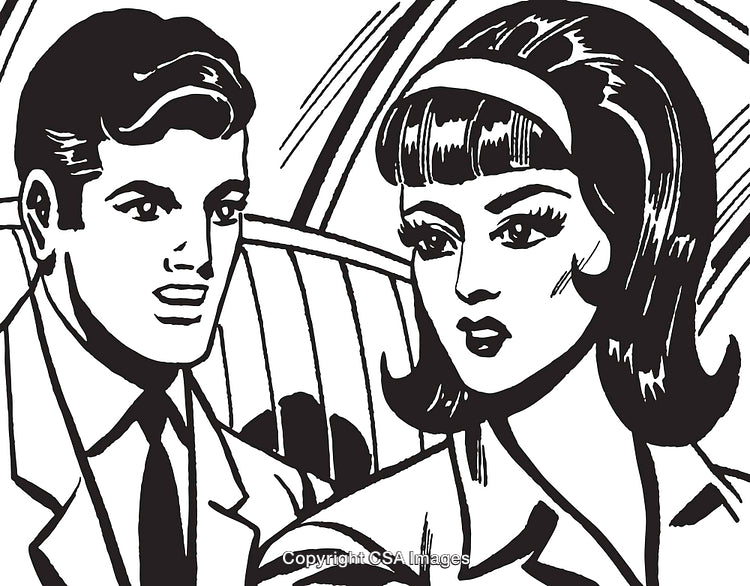 Retro Illustration of a Couple in a Vintage Artistic Style