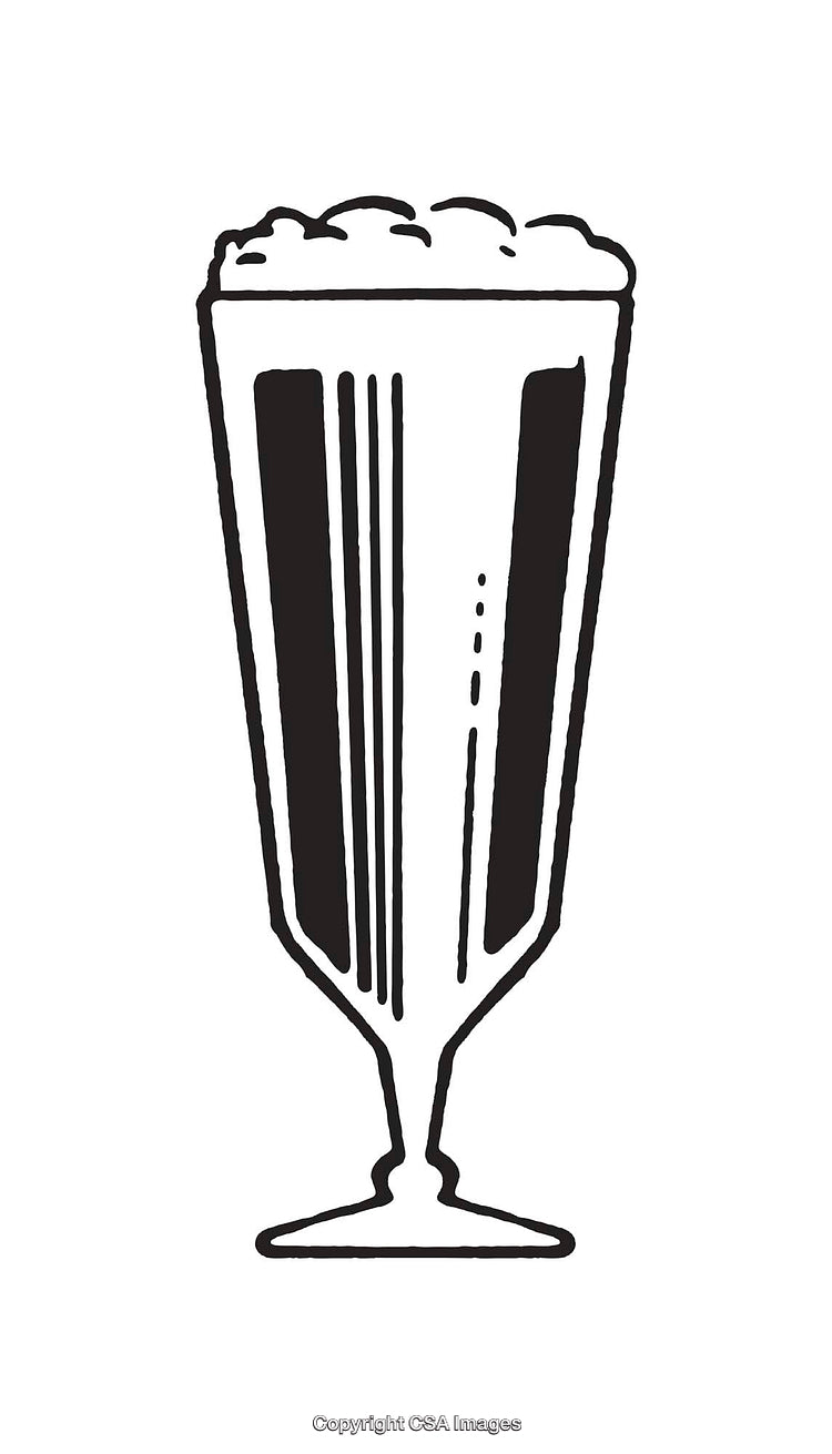 Black and White Line Art Illustration of a Tall Beverage Glass