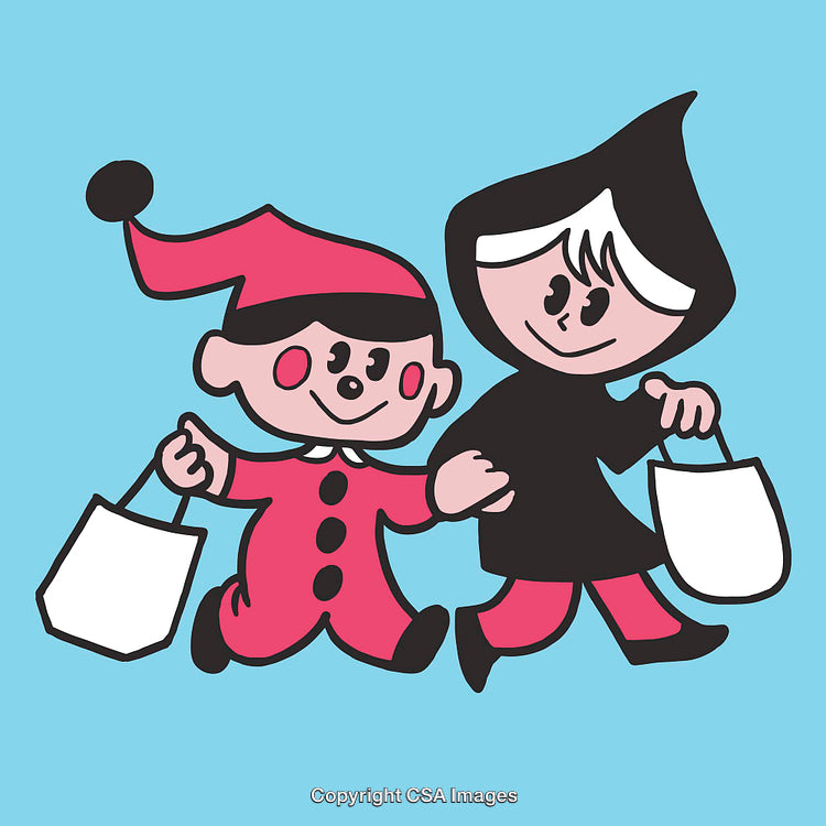 Cute Illustration of Kids in Costume Holding Hands on a Colorful Background