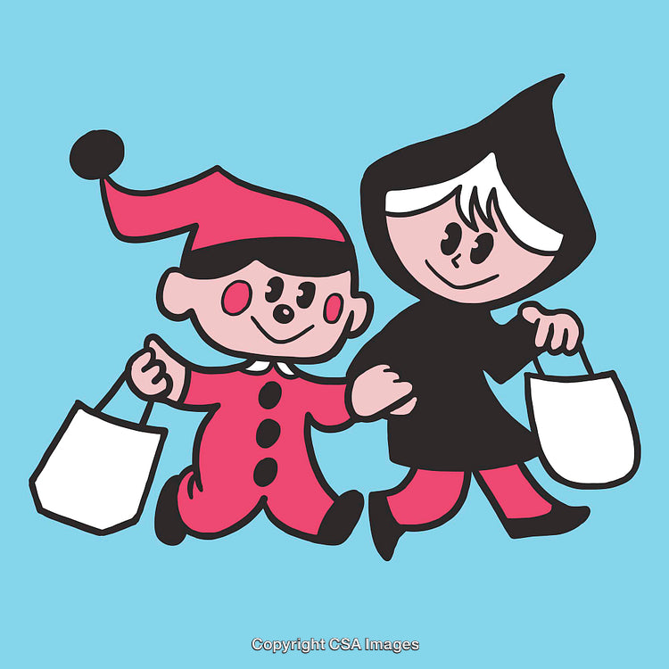Cute Illustration of Kids in Costume Holding Hands on a Colorful Background