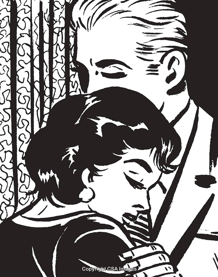 Romantic Retro Style Illustration of a Loving Couple in Embrace