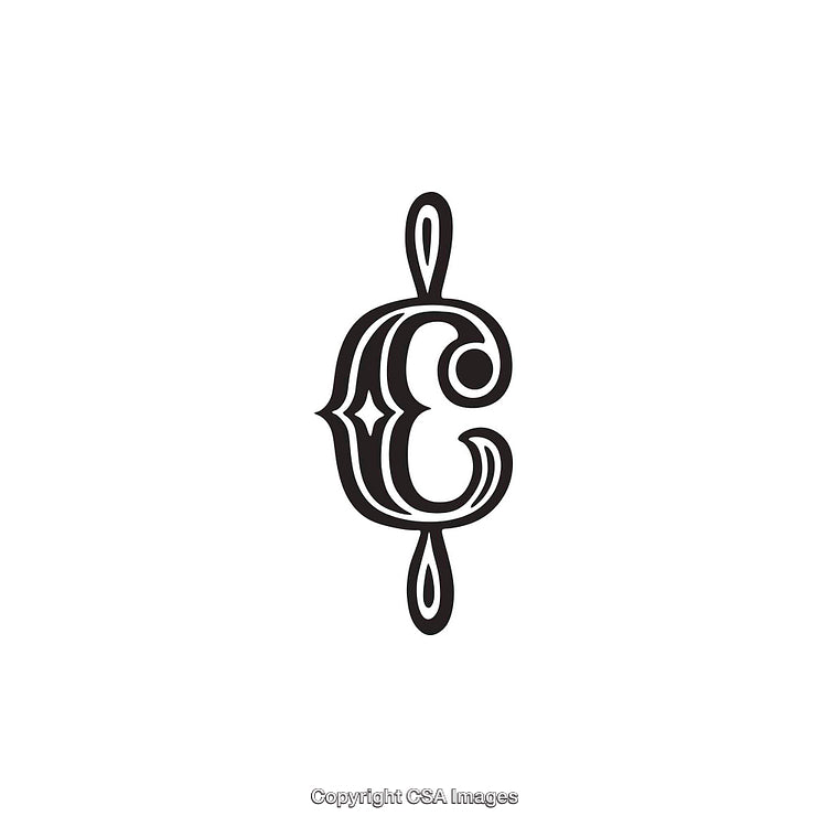 Ornamental cent symbol with Decorative Accents in Black on White