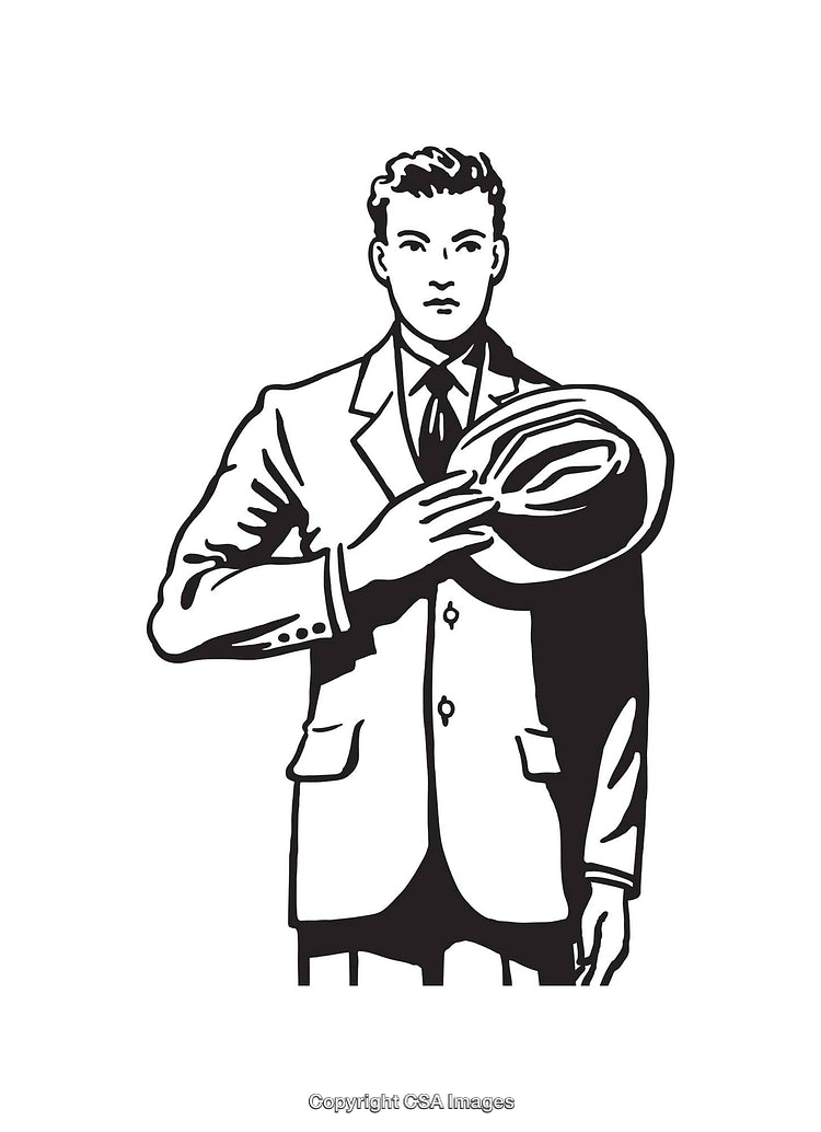Vintage Illustration of a Gentleman Holding Hat in Classic Style