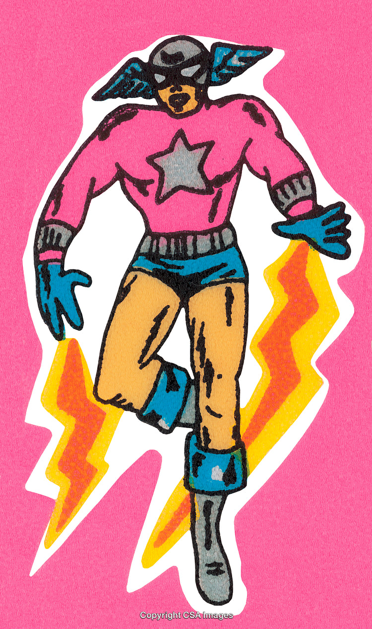 Colorful Comic Style Illustration of a Superhero with a Star Emblem and Lightning