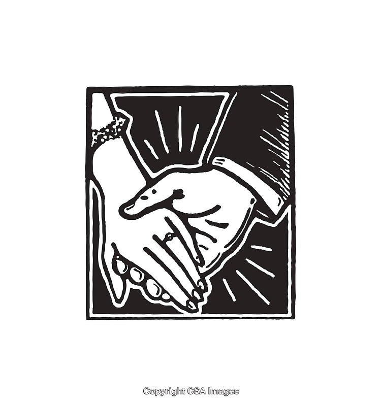 Elegant Black and White Line Art Illustration of Hands in Solidarity