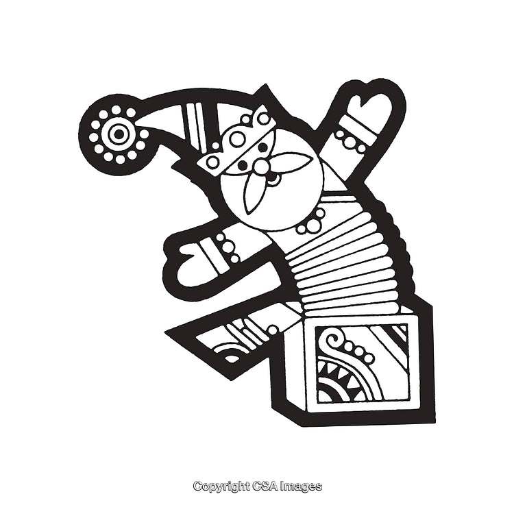 Black and White Line Art Illustration of a Jack-in-the-Box Cartoon