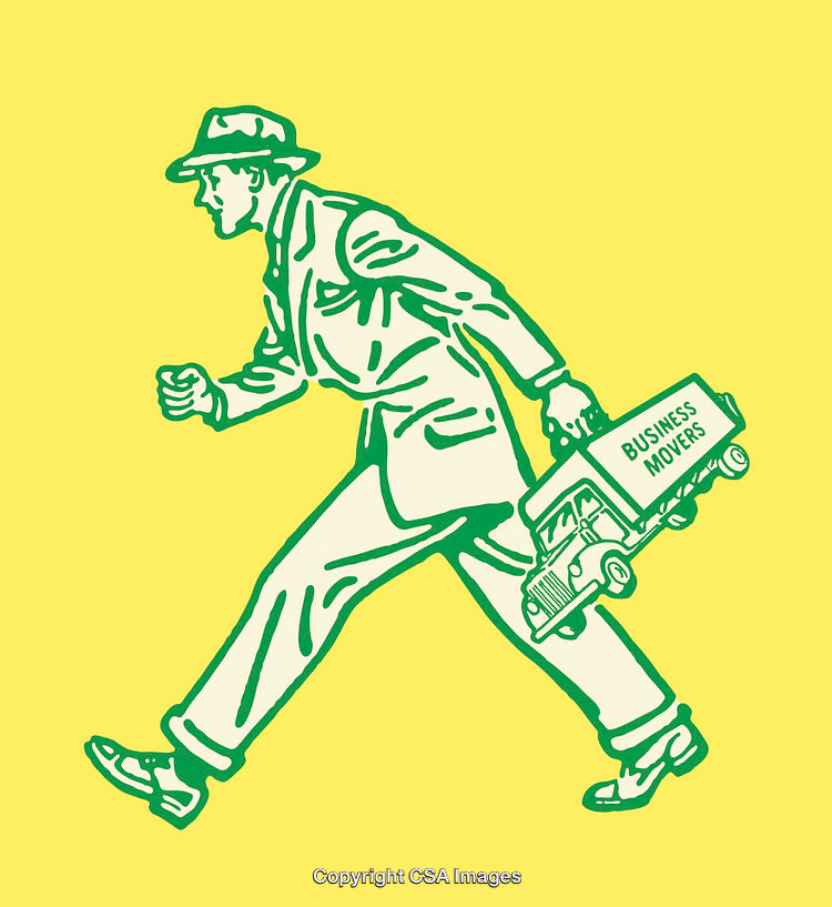 Retro Style Illustration of Businessman Holding Business Movers Truck