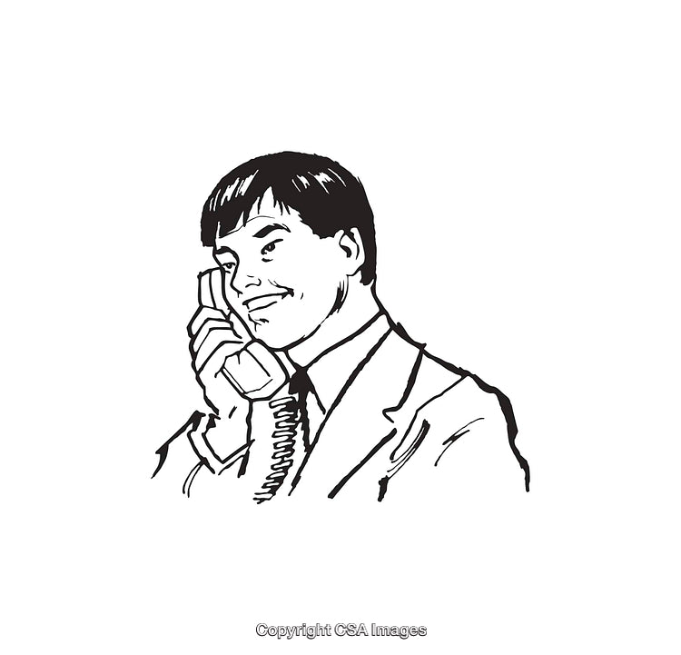 Illustration of a Professional Man Talking on a Corded Telephone