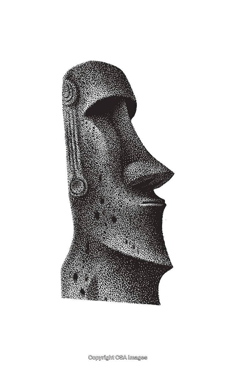 Black and White Illustration of Moai Statue from Easter Island