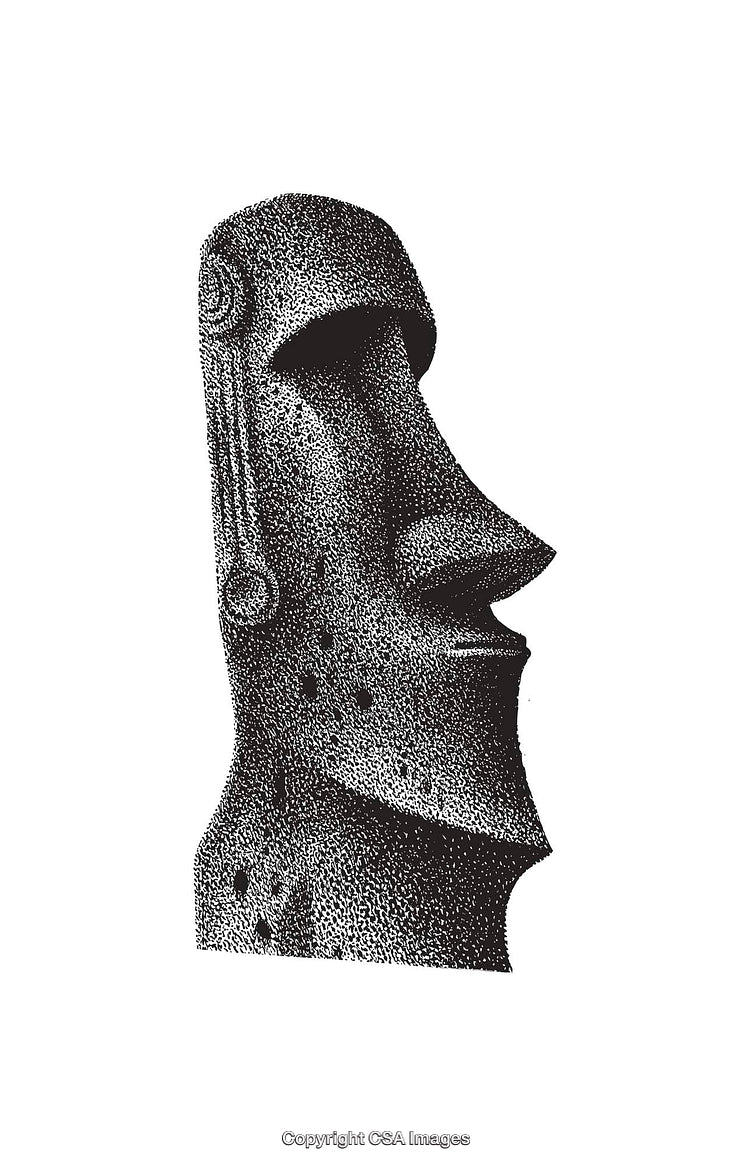 Black and White Illustration of Moai Statue from Easter Island