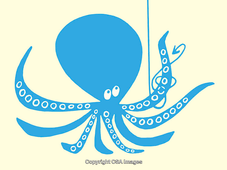 Blue Cartoon Octopus Illustration with Extended Tentacles on Light Background