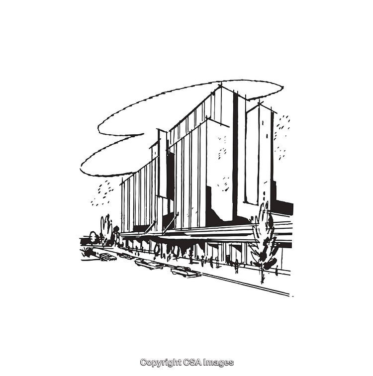 Modern Architectural Building Line Art Illustration with Minimalist Details
