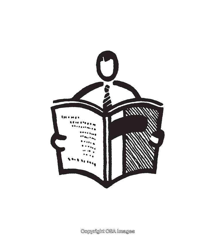 Black And White Line Art Illustration of Person Reading a Newspaper