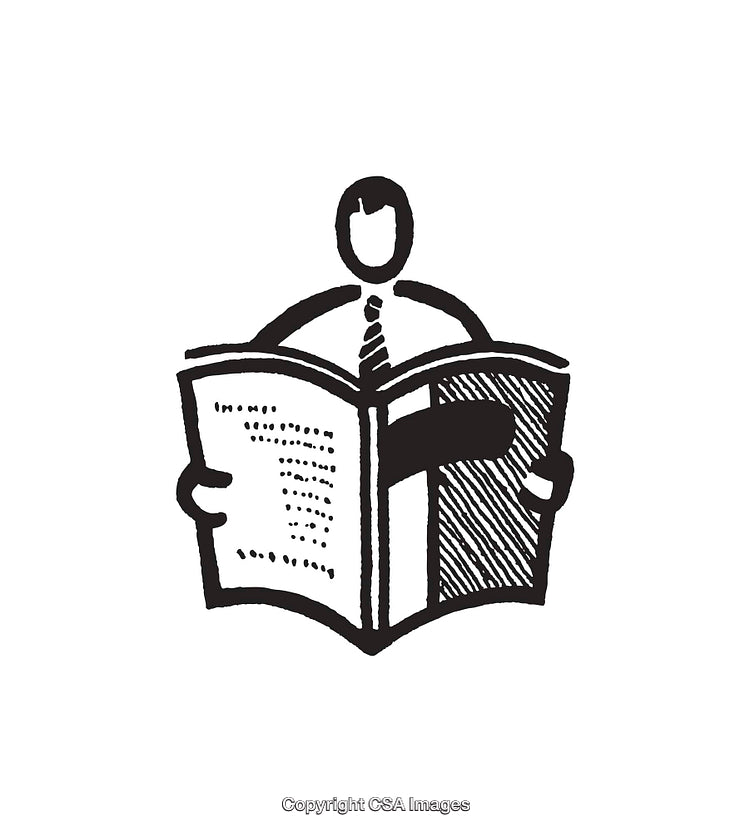 Black And White Line Art Illustration of Person Reading a Newspaper